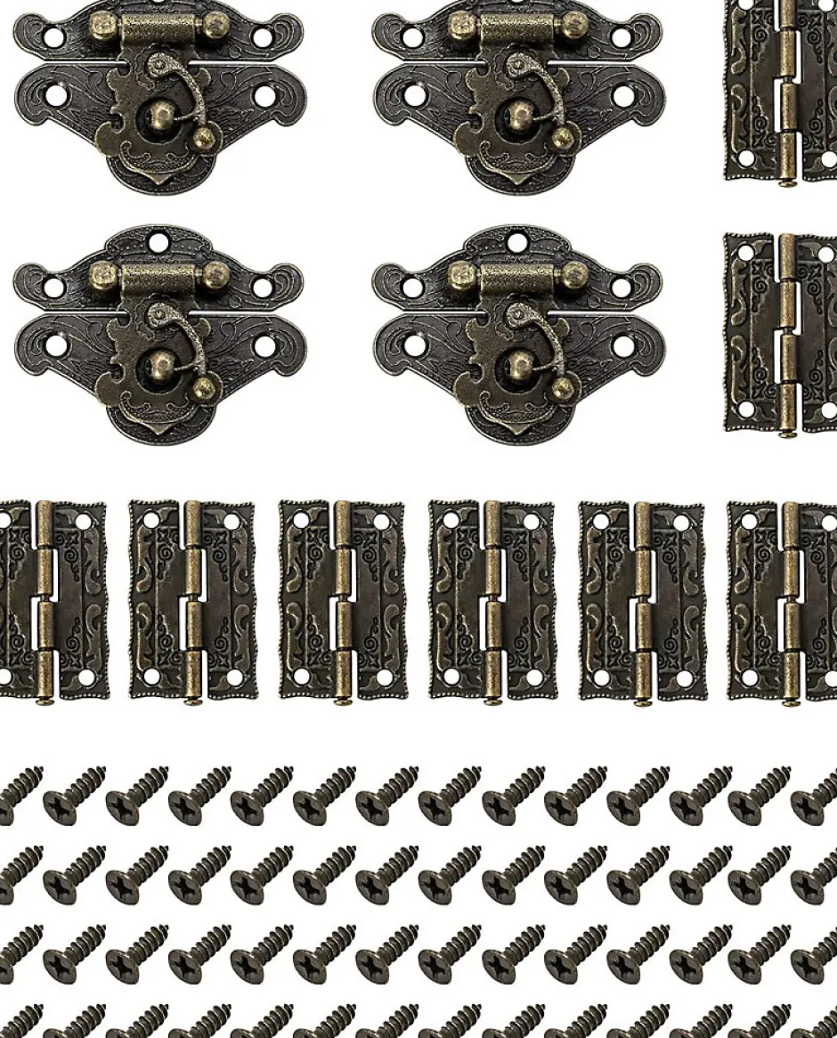 Lot de 4 charnières à loquet en bronze antique sculpté pour boîte à bijoux vintage, style rétro-Deko