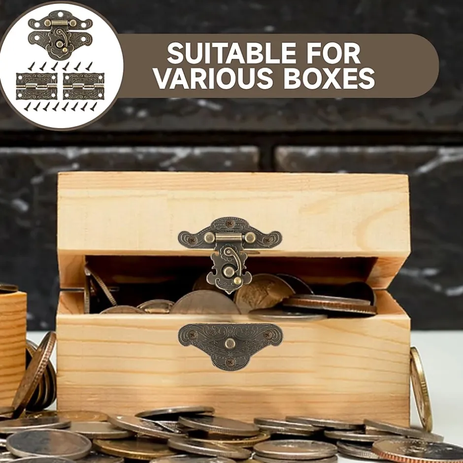 Lot de 4 charnières à loquet en bronze antique sculpté pour boîte à bijoux vintage, style rétro-Deko