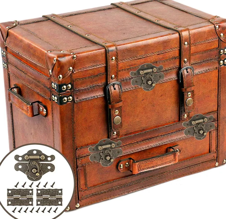 Lot de 4 charnières à loquet en bronze antique sculpté pour boîte à bijoux vintage, style rétro-Deko