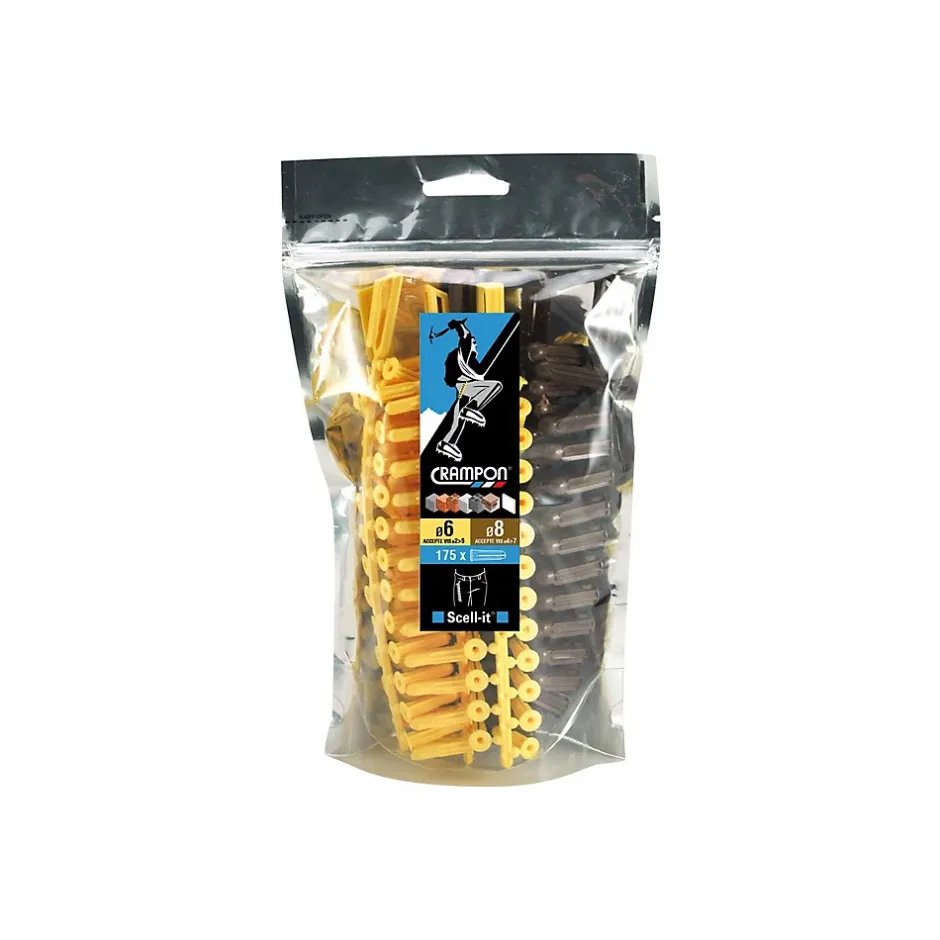 Lot de 175 Chevilles universelles en GRAPPE : 100 pces Diam6X25 + 75 pces Diam8X32^Crampon Outlet