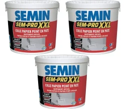 Lot de 3 colles Papiers Peints en Pâte Sem-Pro XXL, Prêt à l'Emploi, Seau de 5 kg-Semin Outlet