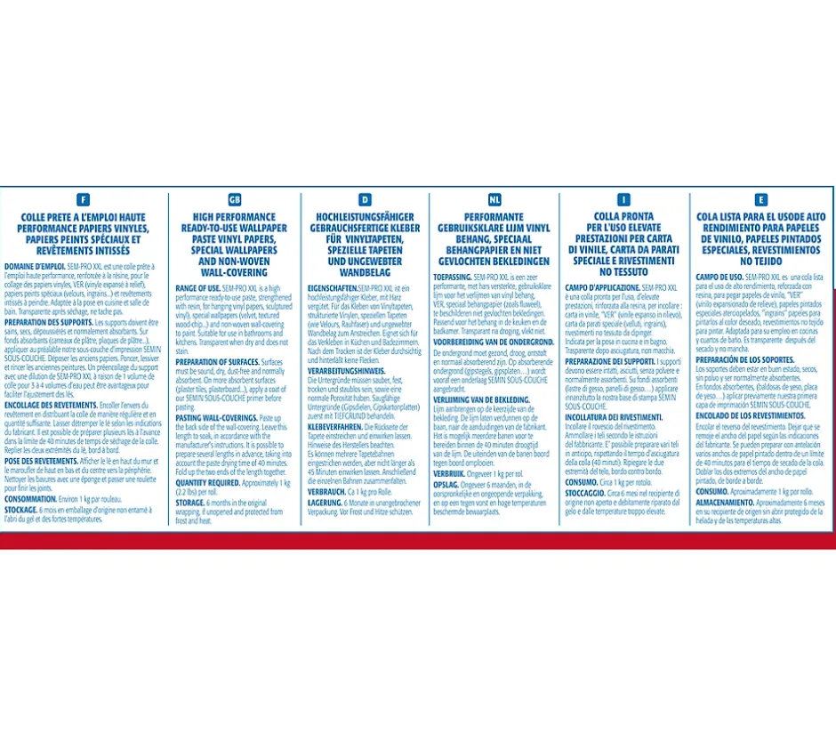 Lot de 2 colles Papiers Peints en Pâte Sem-Pro XXL, Prêt à l'Emploi, Seau de 5 kg^Semin Hot