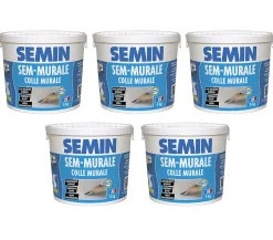 Lot de 5 Colles pour Toiles de Verre et Revêtements Muraux Légers Sem Murale, Prêt à l'Emploi, Seau 5 kg-Semin Online