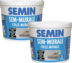 Lot de 2 Colles pour Toiles de Verre et Revêtements Muraux Légers Sem Murale, Prêt à l'Emploi, Seau 5 kg-Semin Sale