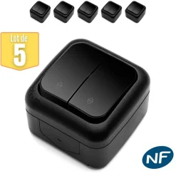 Lot de 5 Double va et vient étanche IP54 - - Noir - NF^Viko By Panasonic Sale