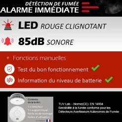 Lot de 2 Détecteur de fumée connecté WIFI CE EN14604 Pile 10 ans scellée et Kits de fixation magnétique-Kyf Hot