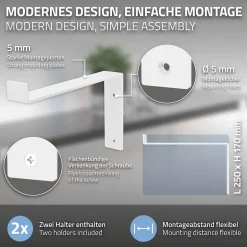 Lot de 2 Equerres d'Etagere murale support robuste en métal blanc^Ml-Design Hot