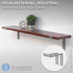 Lot de 2 Equerres d'Etagere murale support robuste en métal gris^Ml-Design