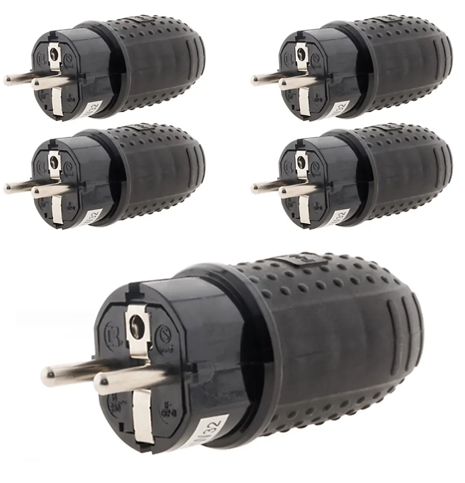 Lot de 5 fiches caoutchouc mâles 16A 2P+T --Zenitech Clearance
