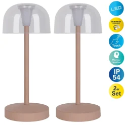 Lot de 2 lampes de table LED rechargeables Gomba extérieur intérieur métal plastique Frosted Almond hauteur 18,5cm^Näve Clearance