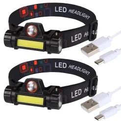 Lot de 2 Lampes Frontales LED Waterproof Rechargeables USB - Réglables - Éclairage Puissant - Résistantes Pluie et Humidité - x2-Moby Swift New