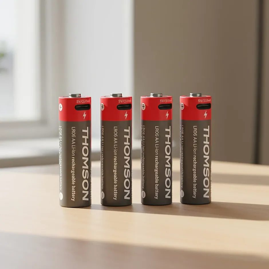 Lot de 4 Piles AA - LR06 Li-ion 1,5V rechargeables par USB-C avec câble multi USB - 520300-Thomson