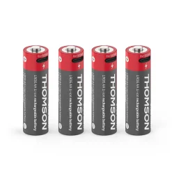 Lot de 4 Piles AA - LR06 Li-ion 1,5V rechargeables par USB-C avec câble multi USB - 520300-Thomson