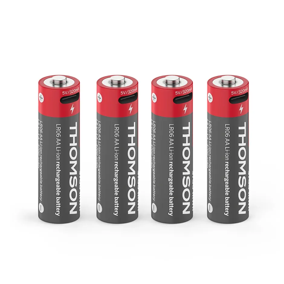 Lot de 4 Piles AA - LR06 Li-ion 1,5V rechargeables par USB-C avec câble multi USB - 520300-Thomson