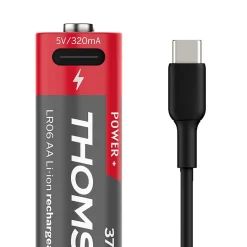 Lot de 4 Piles AA - LR06 Li-ion 1,5V rechargeables par USB-C avec câble multi USB - 520300-Thomson