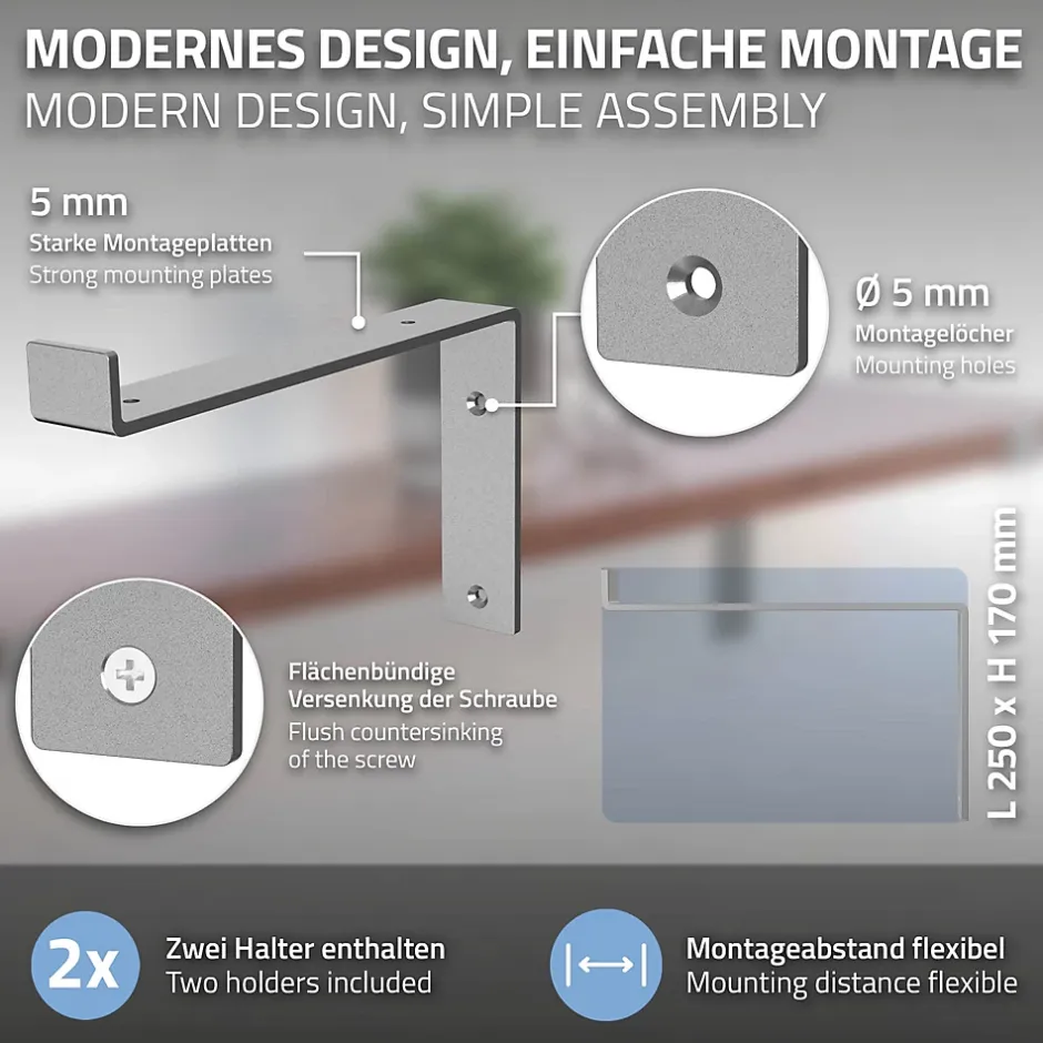 Lot de 4 équerre d'Etagere murale équerre fixation en métal gris^Ml-Design Outlet