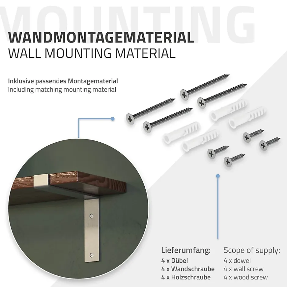 Lot de 4 équerre d'Etagere murale équerre fixation en métal gris-Ml-Design Best