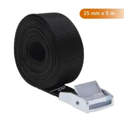 Lot de 2 sangles d'arrimage avec boucle - 25 mm x 5 m - Noir -^Linxor New