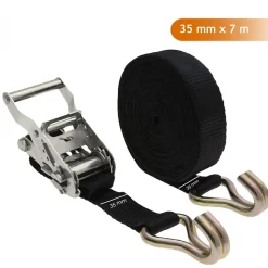 Lot de 2 sangles d'arrimage avec tendeur à cliquet et 2 crochets - 35 mm x 7 m - Noir -^Linxor