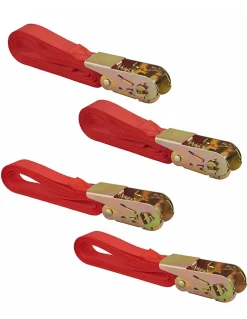 Lot de 4 sangles de serrage, à cliquet, rouge (3mx2 et 5mx2) --Thirard Discount