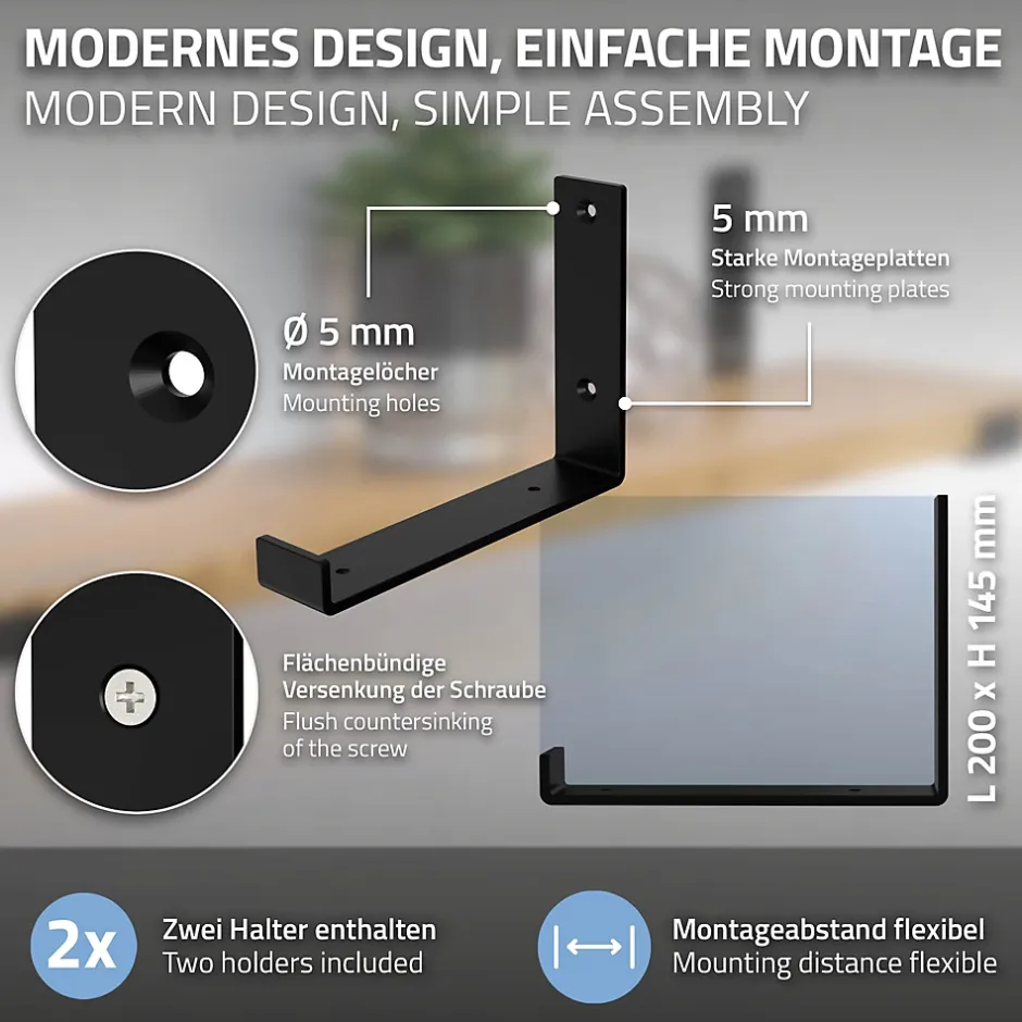 Lot de 2 support d'Etagere murale équerre fixation en métal noir^Ml-Design Hot