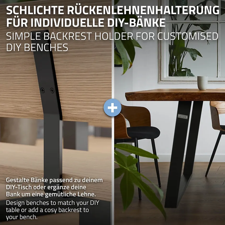 Lot de 2 supports de dossier en acier à visser pour siège banc lit 345x90x50 mm^Ml-Design