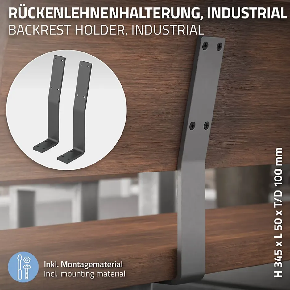 Lot de 2 supports de dossier en acier gris à visser pour siège lit 345x90x50 mm-Ml-Design Hot