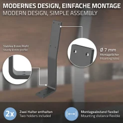 Lot de 2 supports de dossier en acier gris à visser pour siège lit 345x90x50 mm-Ml-Design Hot