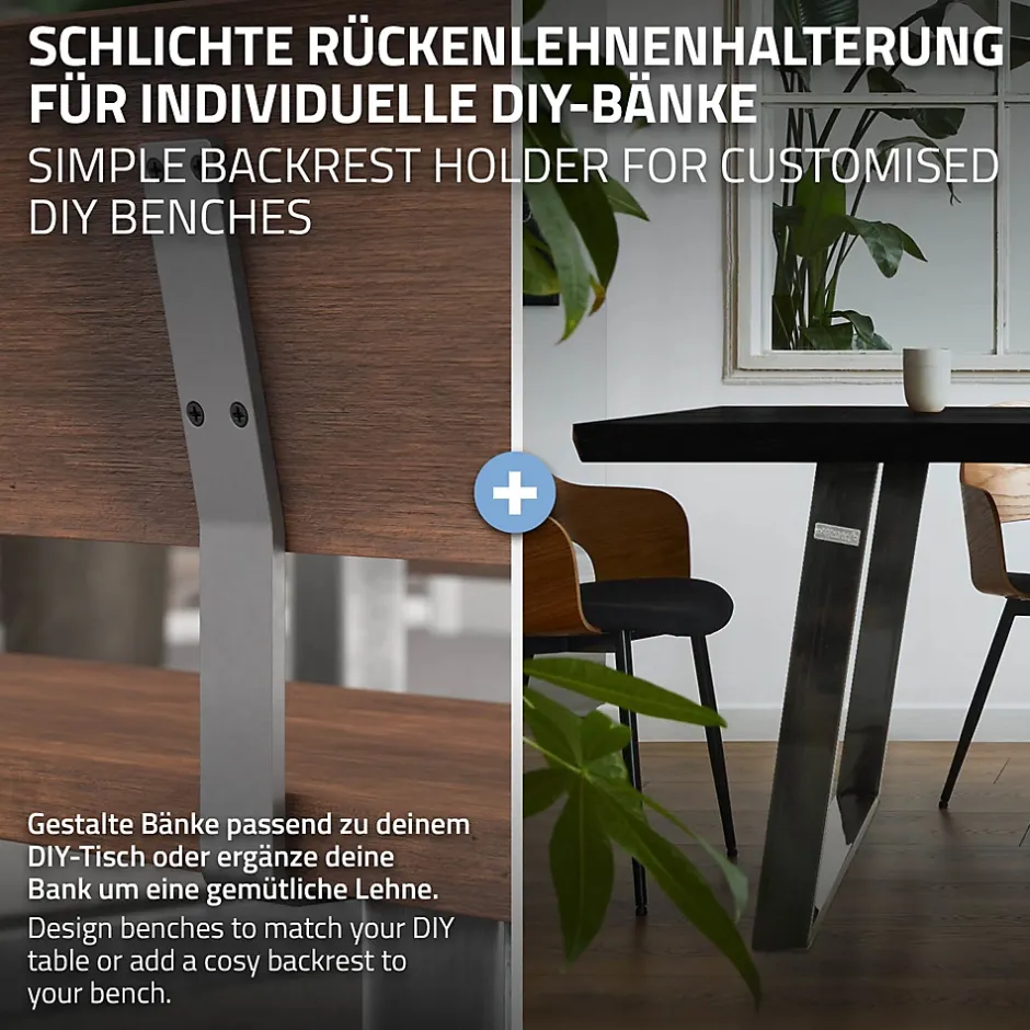 Lot de 2 supports de dossier en acier gris à visser pour siège lit 345x90x50 mm-Ml-Design Hot