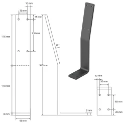 Lot de 2 supports de dossier en acier gris à visser pour siège lit 345x90x50 mm-Ml-Design Hot