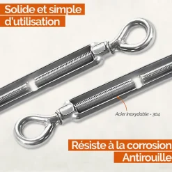 Lot de 5 tendeurs de fil réglables en acier inoxydable - Double oeillets - M5 -^Linxor Sale