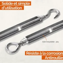 Lot de 5 tendeurs de fil réglables en acier inoxydable - Crochet et oeillet - M6 --Linxor New