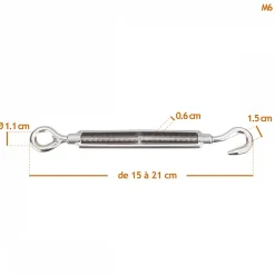 Lot de 5 tendeurs de fil réglables en acier inoxydable - Crochet et oeillet - M6 --Linxor New