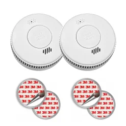 Lot de 2 x Détecteur de fumée CE EN14604 - Pile 3 ans remplaçable incluse + Kits de fixation magnétique-Kyf