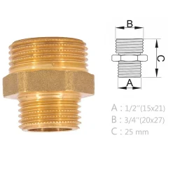 Mamelon laiton réduit mâle mâle à visser diam 1/2" x 3/4" - à l'unité-Monmobilierdesign