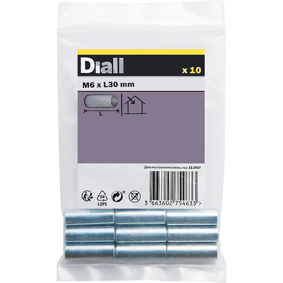 Manchon tête fraisée zingué ø 6 x 30 mm - 10 pièces-Diall Discount