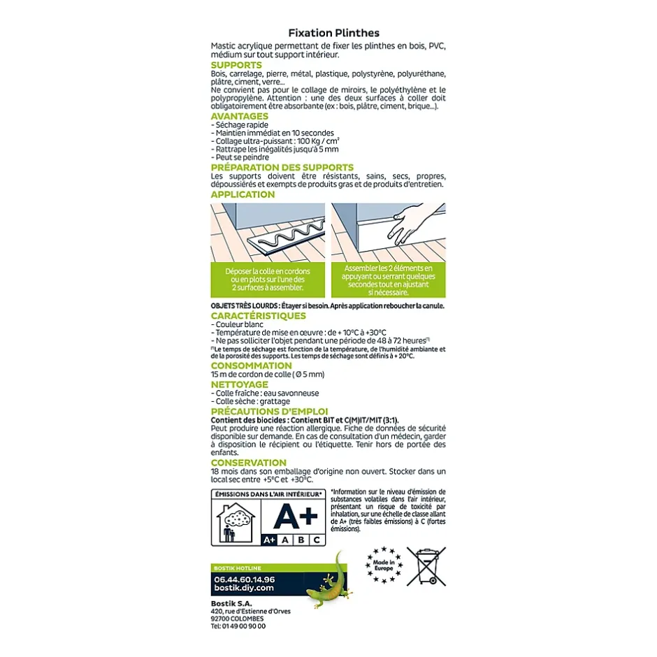 Mastic colle fixation plinthe 310 ml^Bostik Best