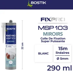 Mastic colle miroirs 290 ml coloris blanc-Bostik