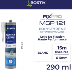 Mastic colle spécial polystyrène et moulures blanc Fixpro MSP 121, cartouche de 290 ml-Bostik Best