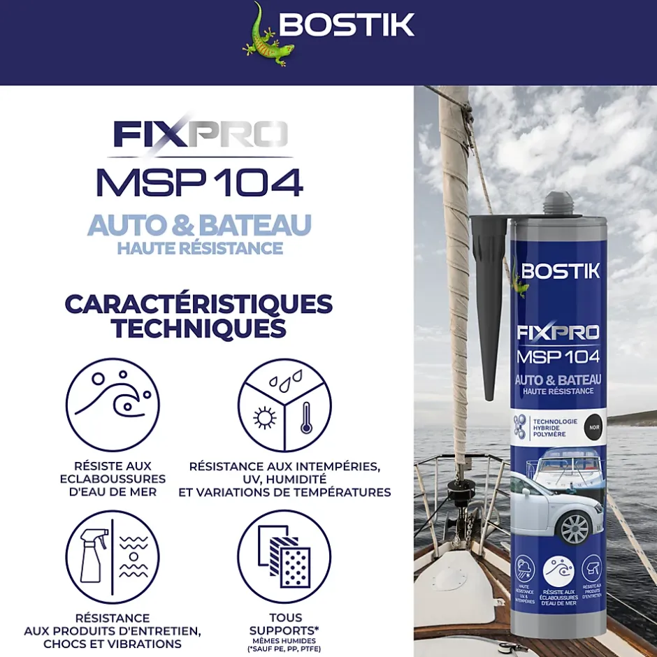 Mastic colle voitures et bateaux 290 ml coloris noir^Bostik Best