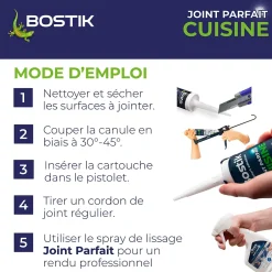 Mastic d’étanchéité spécial cuisine translucide Joint Parfait tous matériaux, cartouche de 280 ml-Bostik Hot