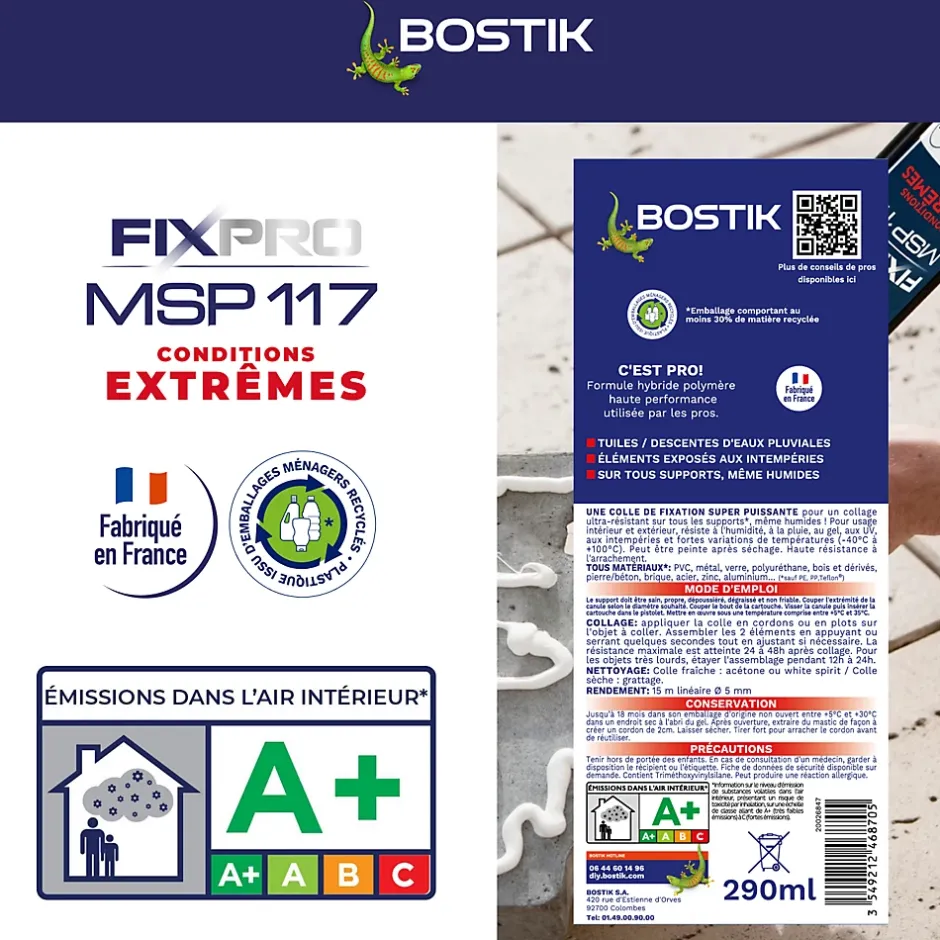 Mastic hybride polymère haute performance Fixpro conditions extrêmes 290 ml-Bostik Hot
