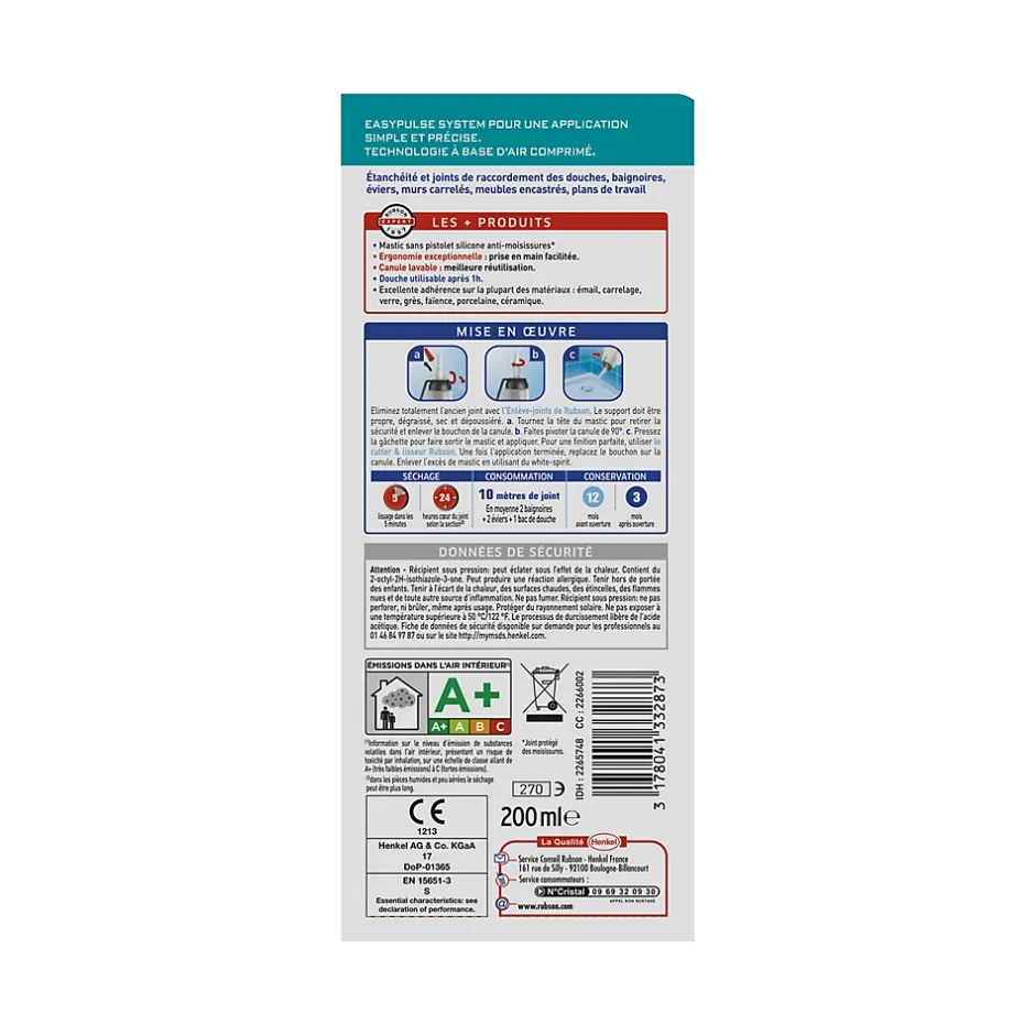 Mastic Bain&Cuisine Pure Séchage Rapide blanc MSP 200ml-Rubson New