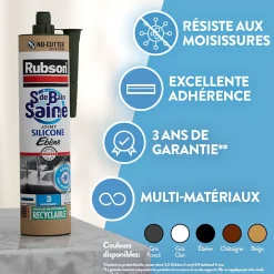 Mastic Sanitaire Salle de bains Saine granite cartouche 280ml-Rubson New