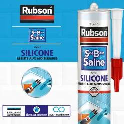 Mastic Sanitaire Salle de bains Saine Mastic blanc cartouche 280ml vendu par 2-Rubson Clearance