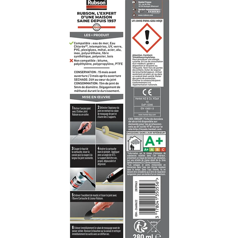 Mastic Special Materials Piscine transparent cartouche 280ml-Rubson Best