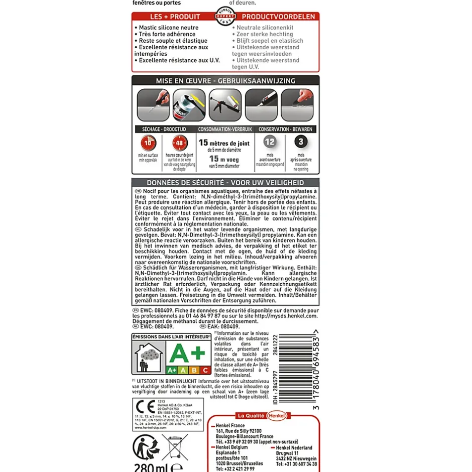 Mastic vitrier coloris blanc 280ml-Rubson Online