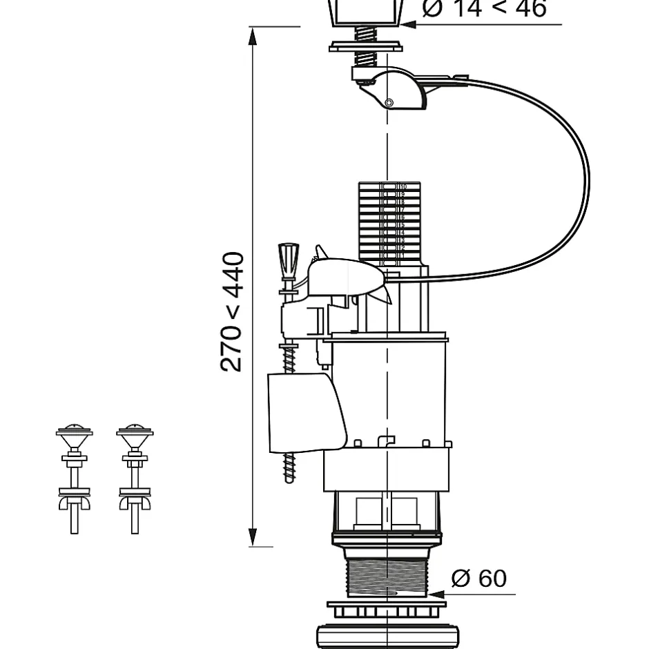 Mécanisme de chasse d'eau double chasse 3L/6L MW2 + câble-Wirquin Hot
