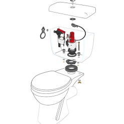 Mécanisme de chasse d'eau double chasse latéral 3L/6L MW2 + câble + robinet-Wirquin