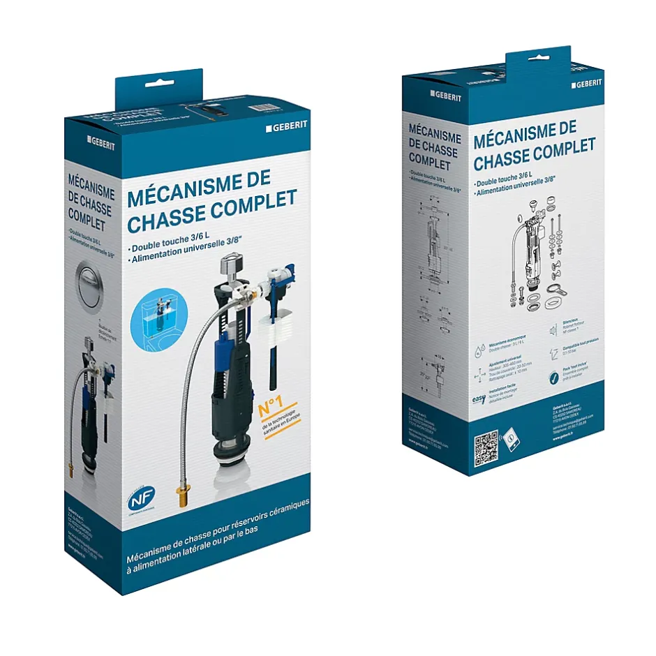 Mécanisme de chasse double débit avec robinet flotteur 3/8" à alimentation universelle^Geberit Best